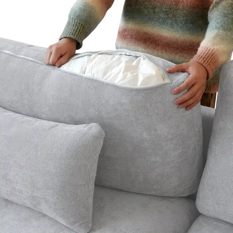 Modern Comfy Linen Sectional Sofa 3-Seater Down Filled Cloud Couch