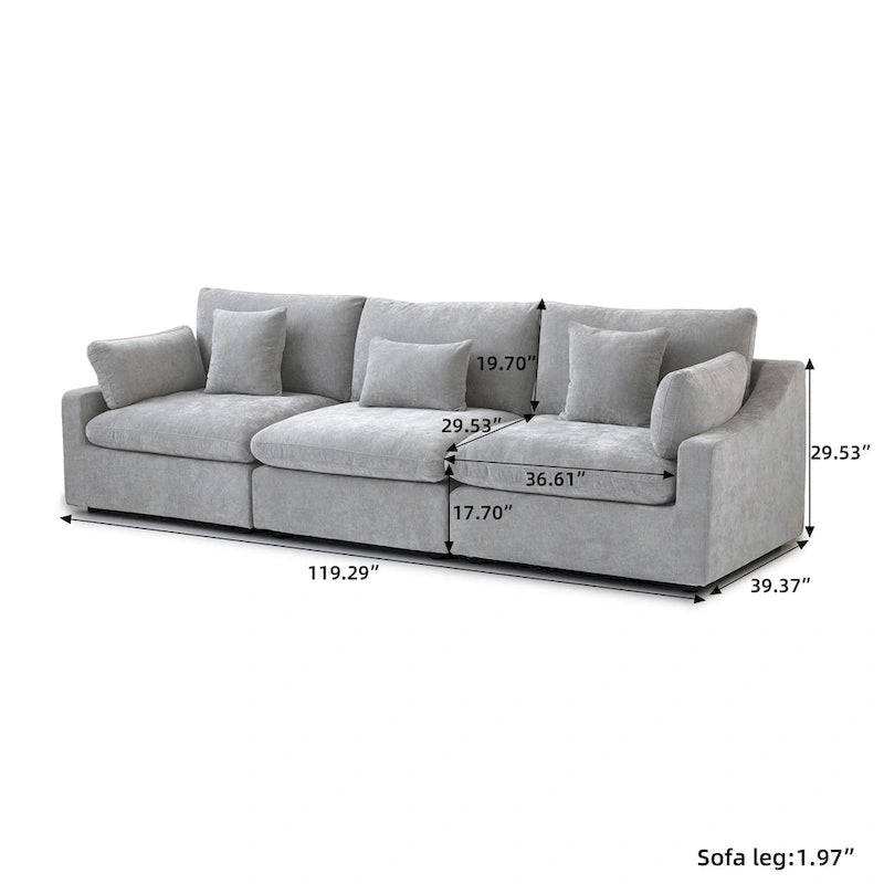 Modern Comfy Linen Sectional Sofa 3-Seater Down Filled Cloud Couch