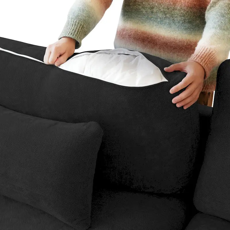 Modern Comfy Linen Sectional Sofa 3-Seater Down Filled Cloud Couch