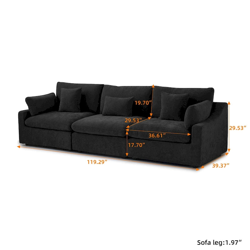 Modern Comfy Linen Sectional Sofa 3-Seater Down Filled Cloud Couch