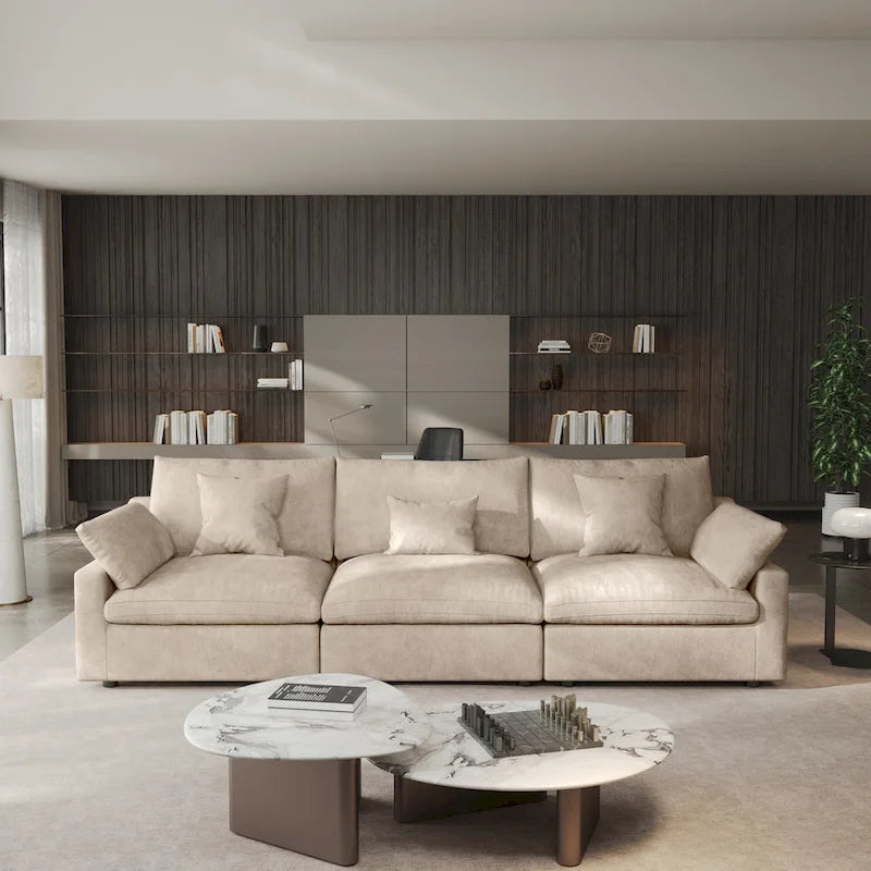 Modern Comfy Linen Sectional Sofa 3-Seater Down Filled Cloud Couch