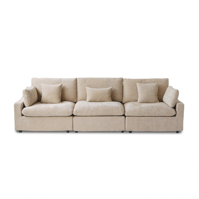 Modern Comfy Linen Sectional Sofa 3-Seater Down Filled Cloud Couch