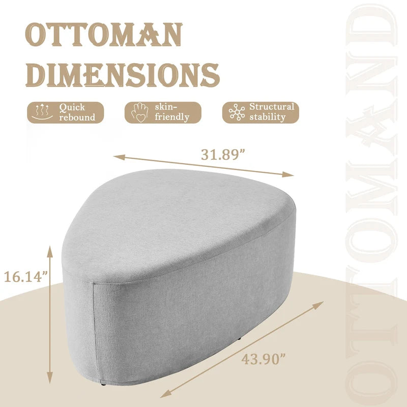 43 Rounded Triangle Upholstered Ottoman, Oversize Fabric Ottoman Footstool