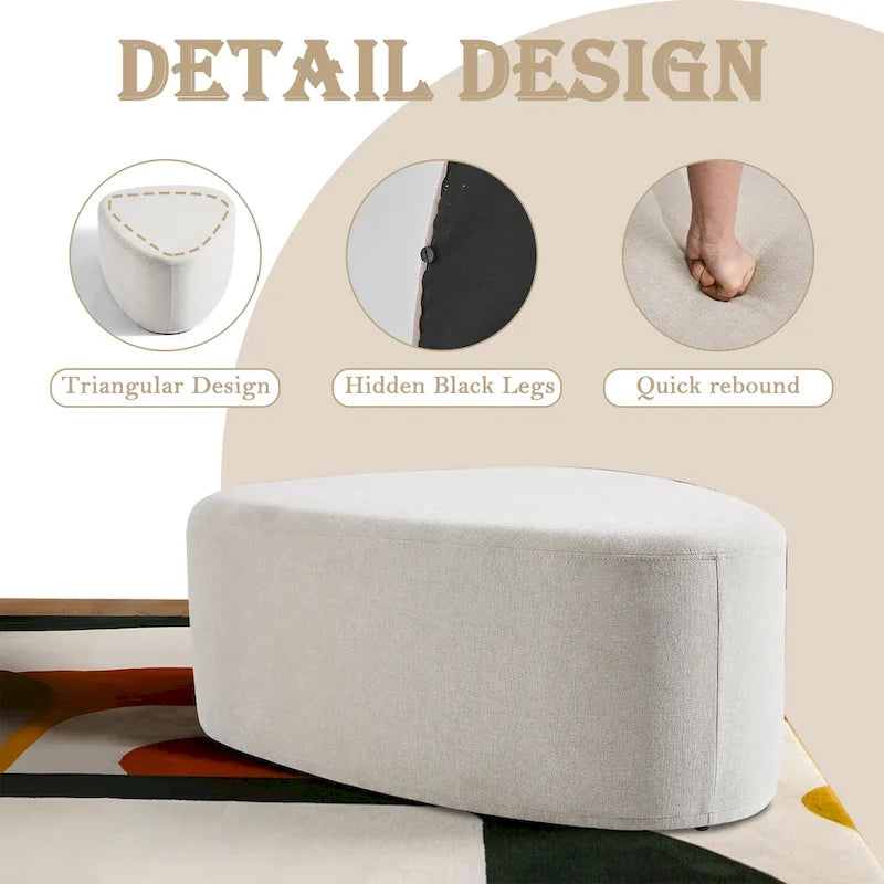 43 Rounded Triangle Upholstered Ottoman, Oversize Fabric Ottoman Footstool