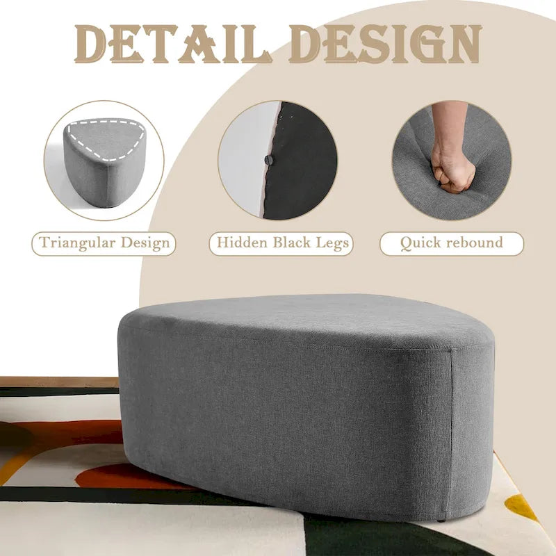 43 Rounded Triangle Upholstered Ottoman, Oversize Fabric Ottoman Footstool
