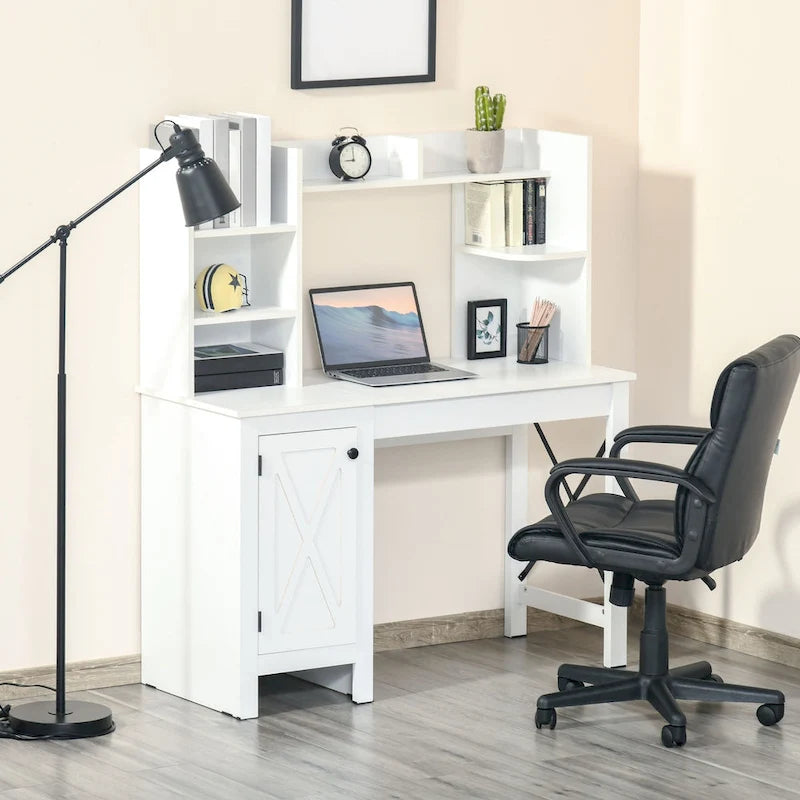 Farmhouse Computer Desk with Hutch and Cabinet