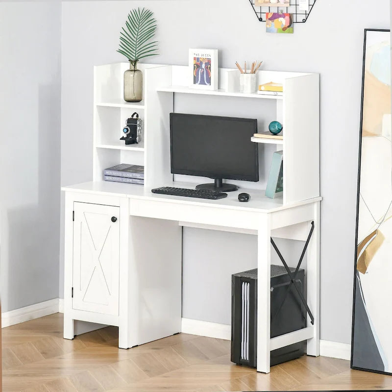 Farmhouse Computer Desk with Hutch and Cabinet