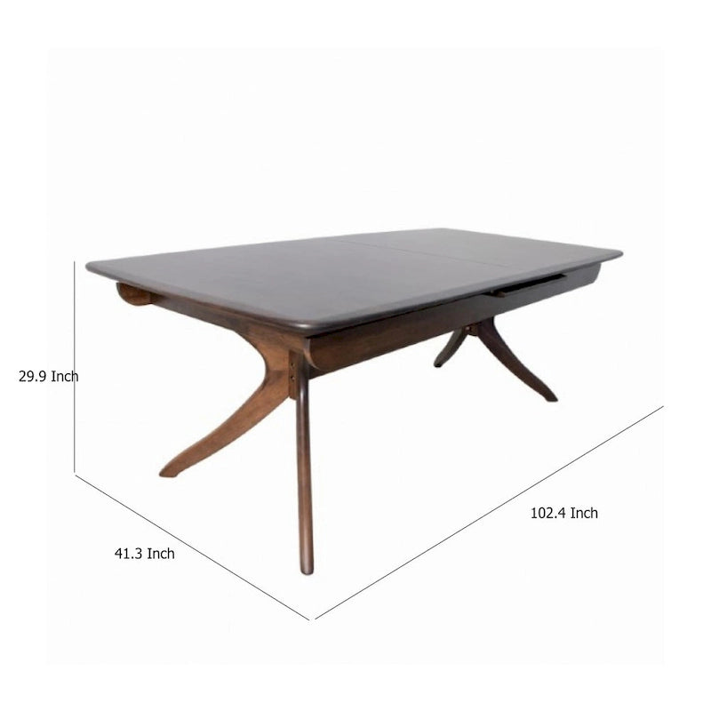 Viki 82-102 Inch Dining Table, Curved Legs Extendable Brown Solid Wood