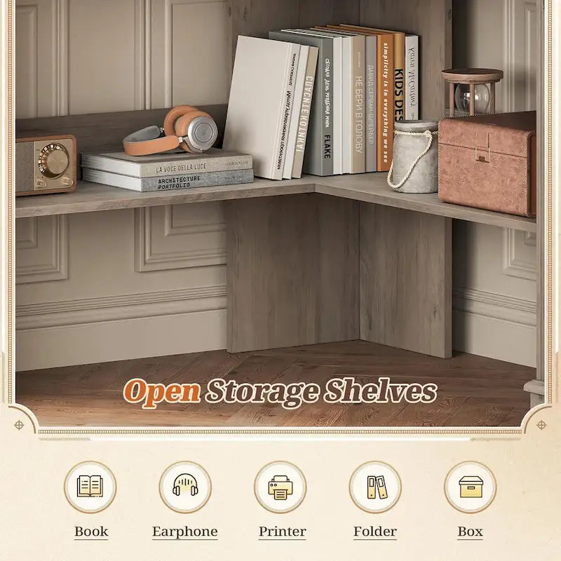 Small Corner Desk Triangle Computer Desk Drawer Storage Shelves