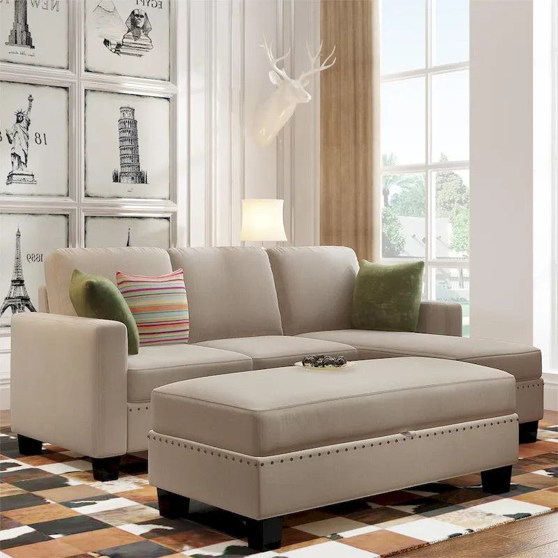 L-Shaped Reversible Modular Sectional Couch,Upholstered Sectional Sofa