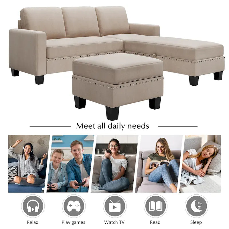 L-Shaped Reversible Modular Sectional Couch,Upholstered Sectional Sofa