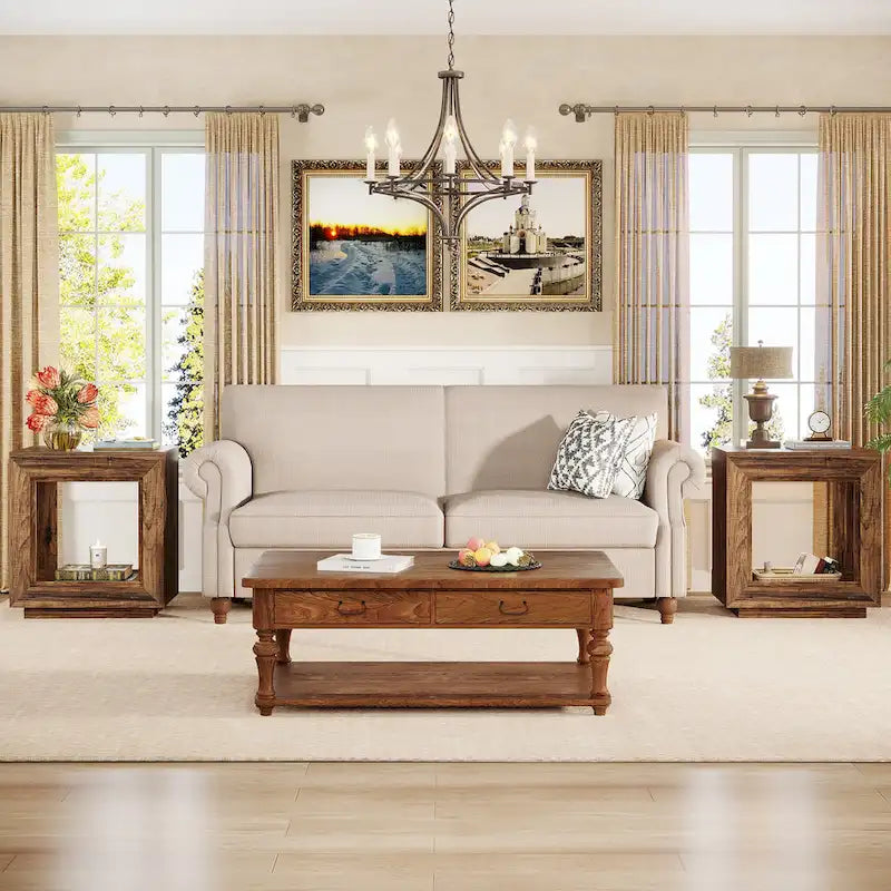 Wood End Table with Storage, Walnut Nightstands for Living Room, Bedroom