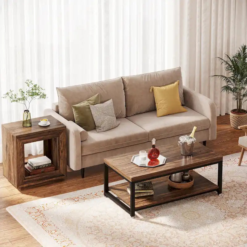 Wood End Table with Storage, Walnut Nightstands for Living Room, Bedroom