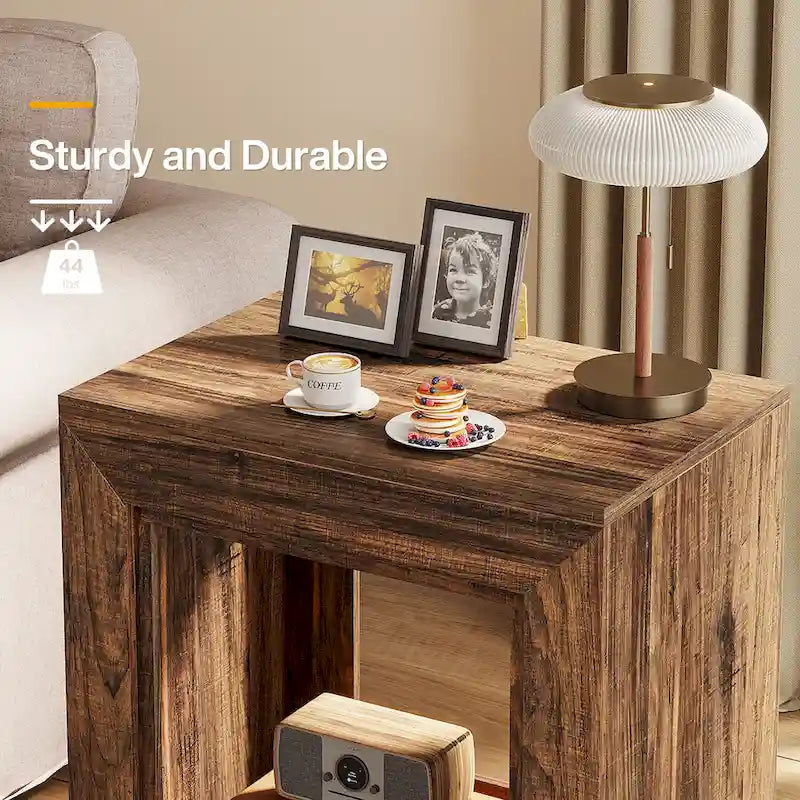 Wood End Table with Storage, Walnut Nightstands for Living Room, Bedroom