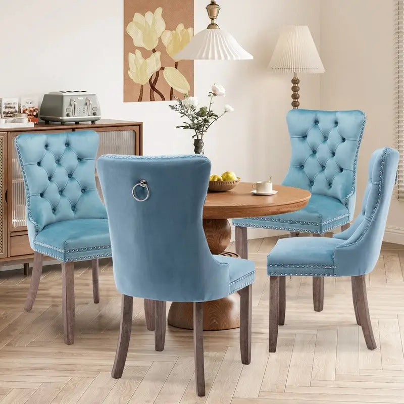 Solid Wood Velvet Upholstered Dining Chair Set of 4