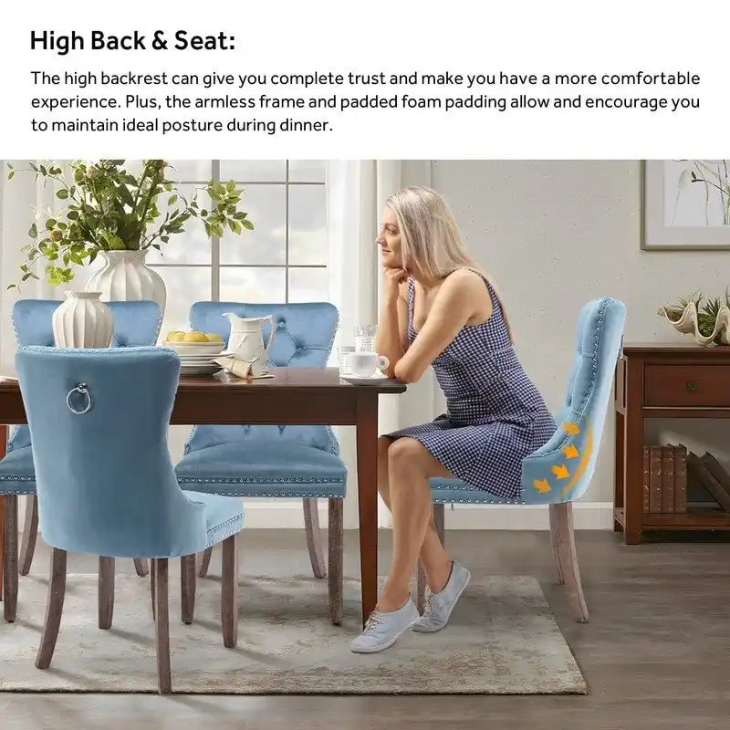 Solid Wood Velvet Upholstered Dining Chair Set of 4
