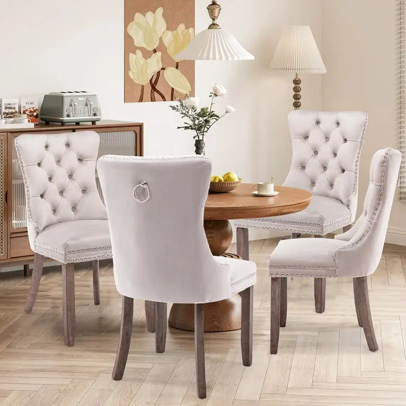 Solid Wood Velvet Upholstered Dining Chair Set of 4