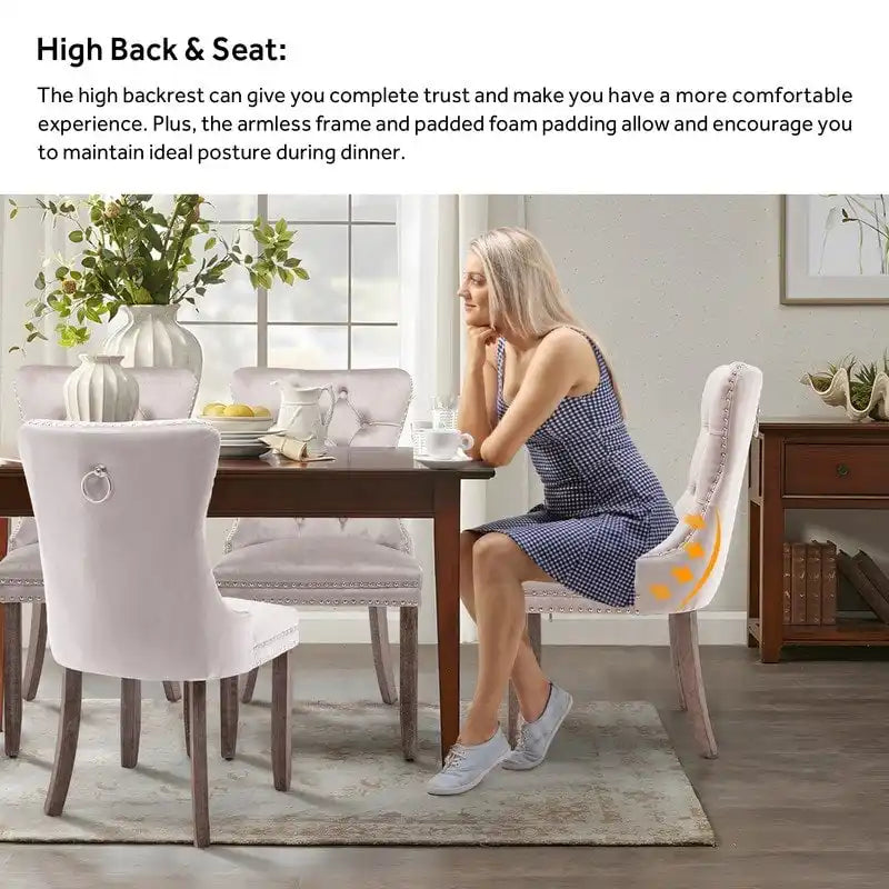 Solid Wood Velvet Upholstered Dining Chair Set of 4