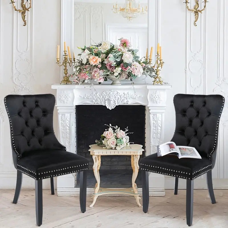 Solid Wood Velvet Upholstered Dining Chair Set of 4
