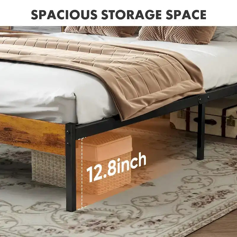 Queen SizePlatform Bed 800lb Capacity with 12.8 Under-Bed Storage