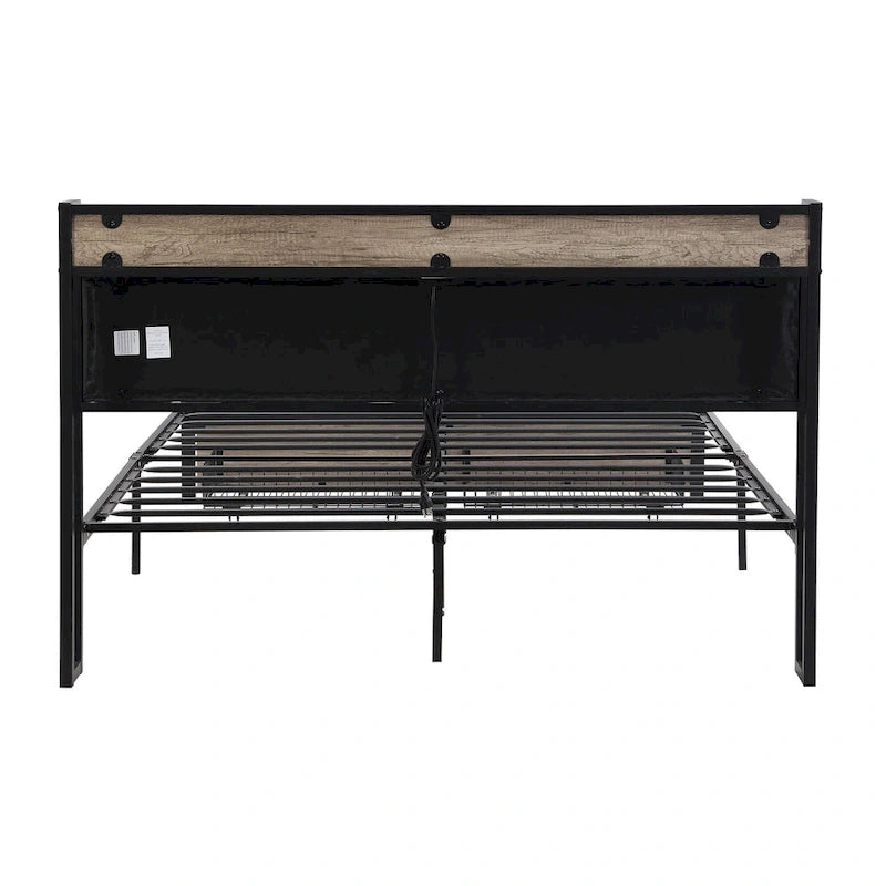 Full Size Metal Platform Bed with Drawers and Storage Headboard