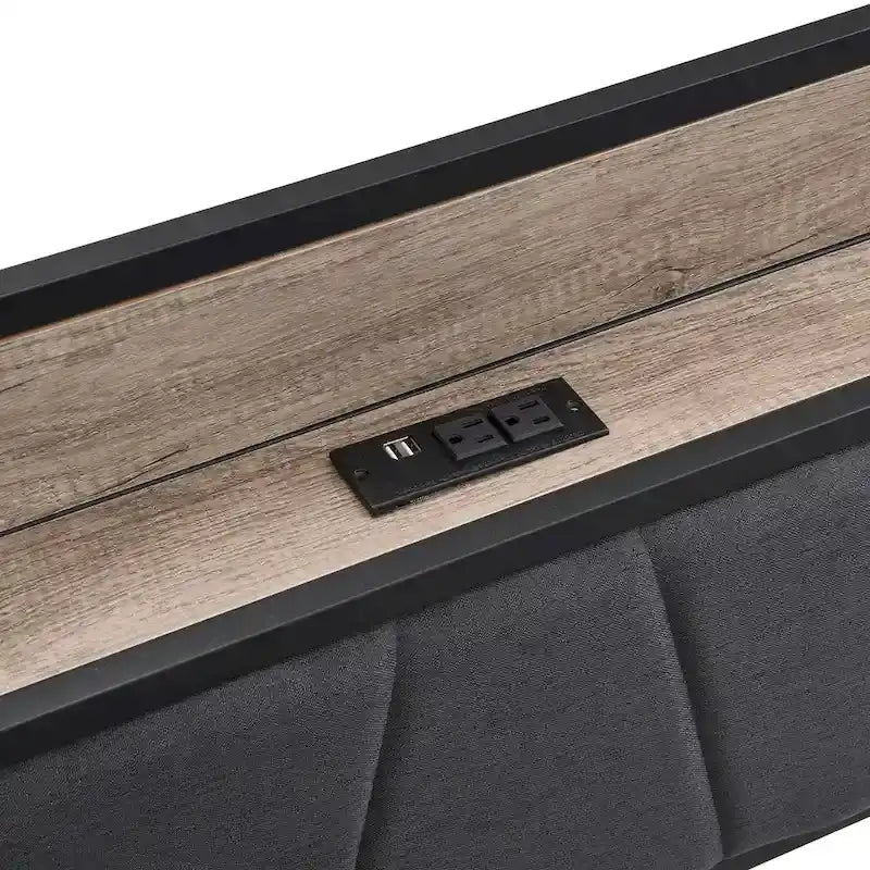 Full Size Metal Platform Bed with Drawers and Storage Headboard