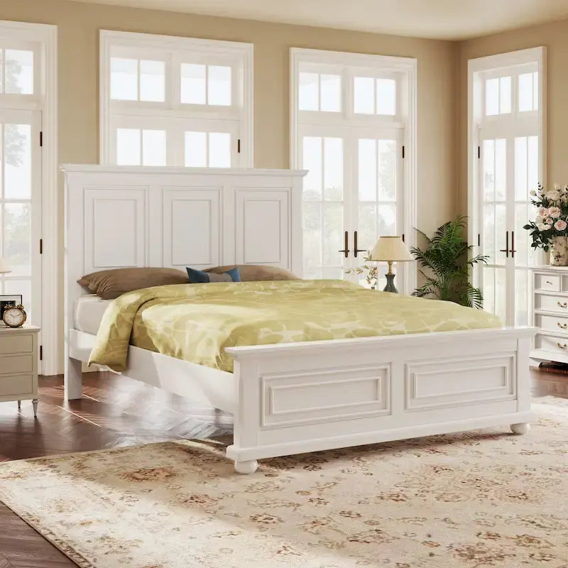White King Size Traditional Pinewood Bed with Wooden Slats Support