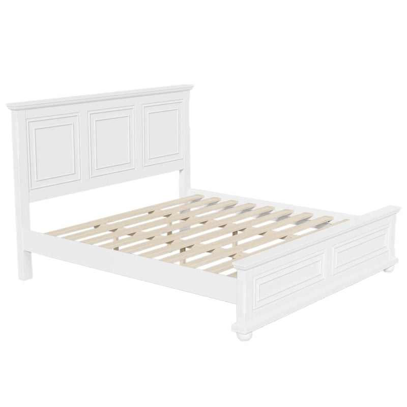 White King Size Traditional Pinewood Bed with Wooden Slats Support