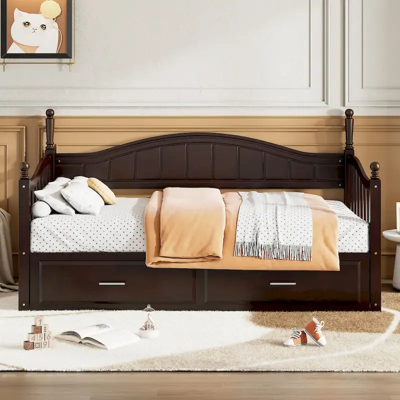 Twin Wooden Daybed with 2 Drawers & Trundle
