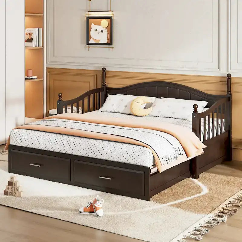 Twin Wooden Daybed with 2 Drawers & Trundle