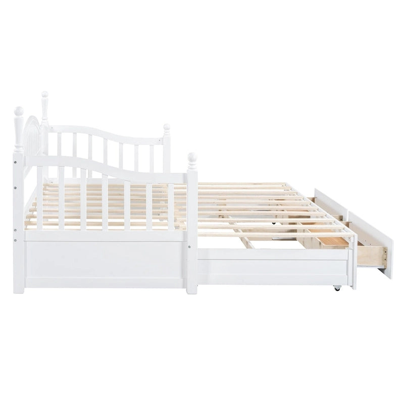 Twin Wooden Daybed with 2 Drawers & Trundle