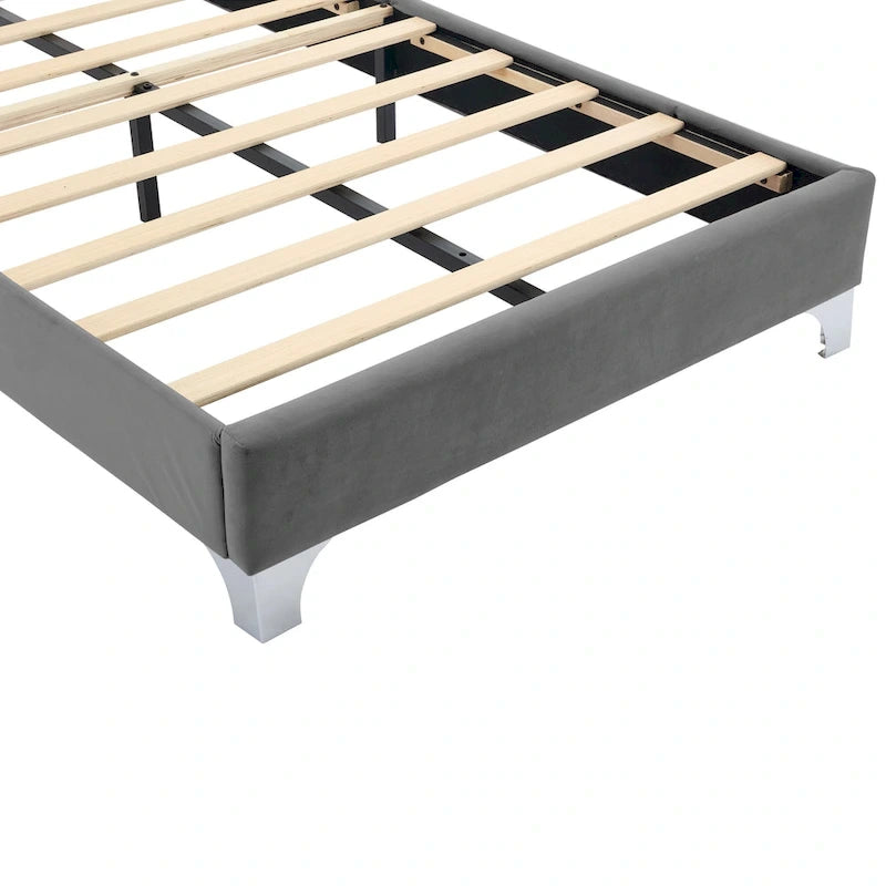 Grey Twin Velvet Bed with LED Lights & Tufted Headboard