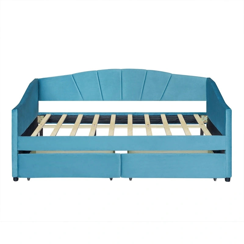 Twin Velvet Daybed with Drawers & Wood Slats