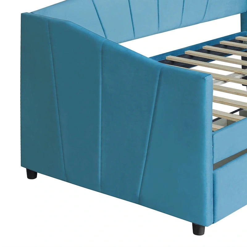Twin Velvet Daybed with Drawers & Wood Slats