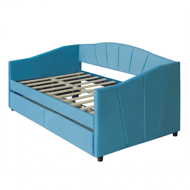 Twin Velvet Daybed with Drawers & Wood Slats