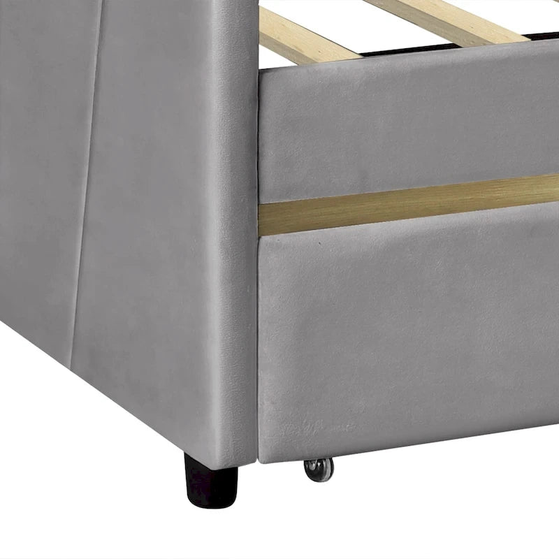 Twin Velvet Daybed with Drawers & Wood Slats