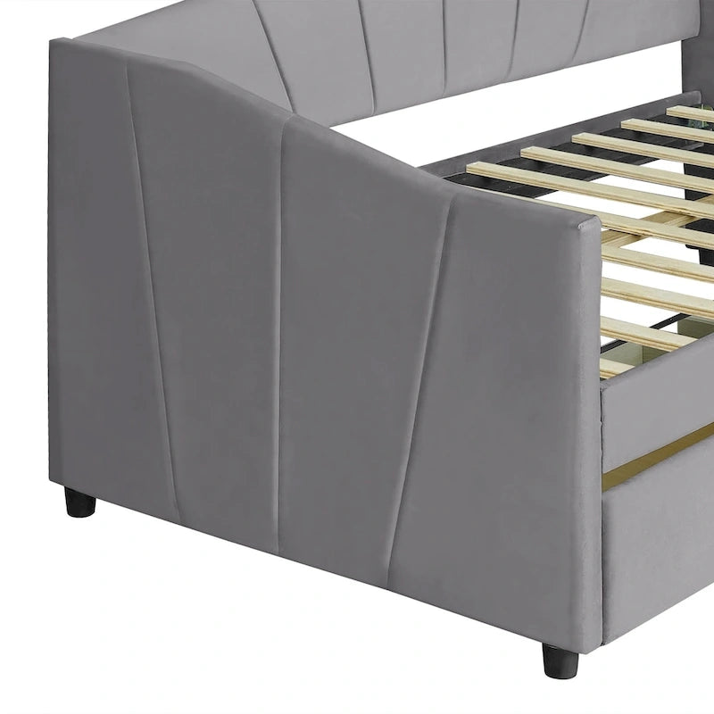 Twin Velvet Daybed with Drawers & Wood Slats
