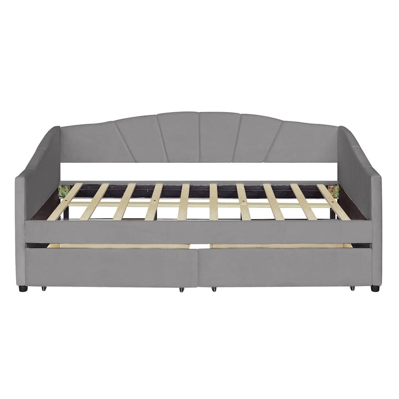 Twin Velvet Daybed with Drawers & Wood Slats
