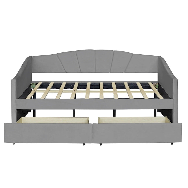 Twin Velvet Daybed with Drawers & Wood Slats