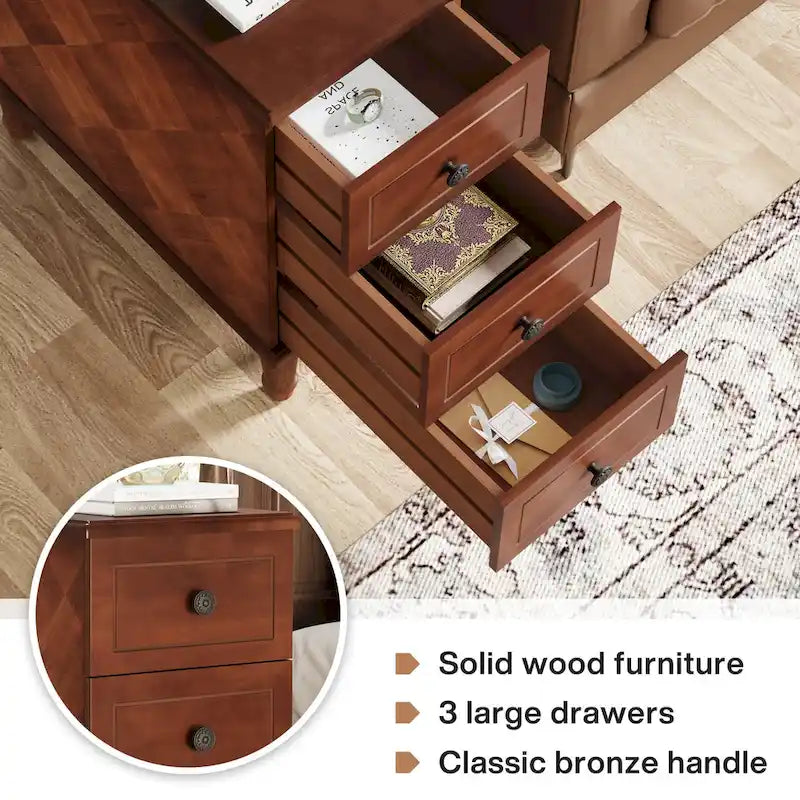 Wood End Table, Fully Assembled Narrow Side Table with 3 Drawers