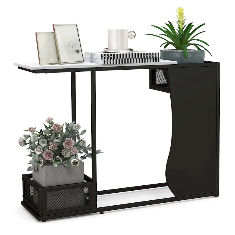 Costway 43.5 Console Table with Faux Marble Top & 2 Storage - See Details