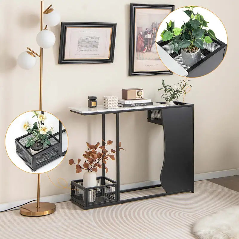 Costway 43.5 Console Table with Faux Marble Top & 2 Storage - See Details