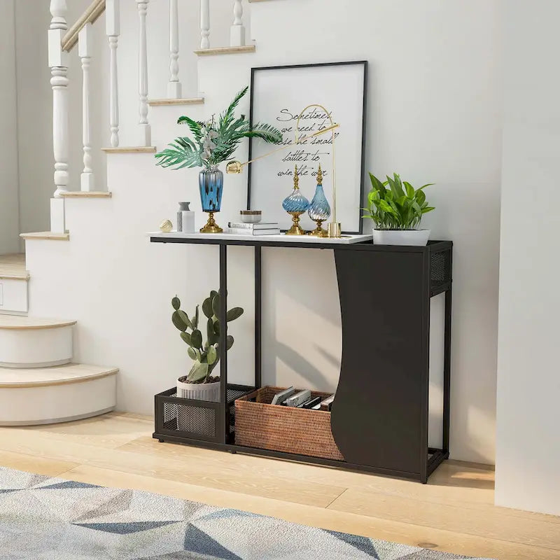 Costway 43.5 Console Table with Faux Marble Top & 2 Storage - See Details