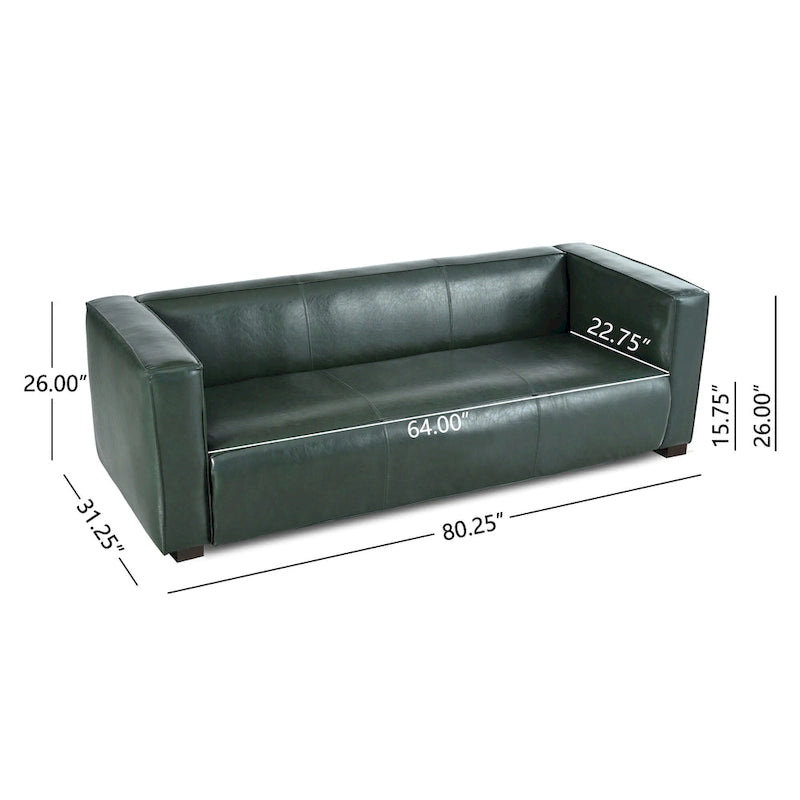 Green PU 3-Seater Sofa 80 Inch Tuxedo Design Contemporary Birch Wood Legs