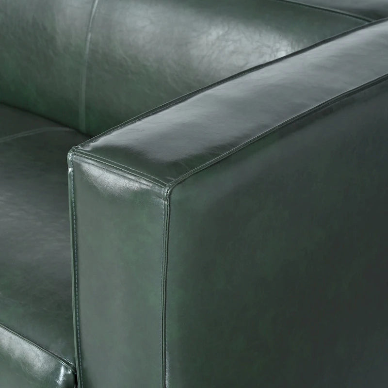 Green PU 3-Seater Sofa 80 Inch Tuxedo Design Contemporary Birch Wood Legs