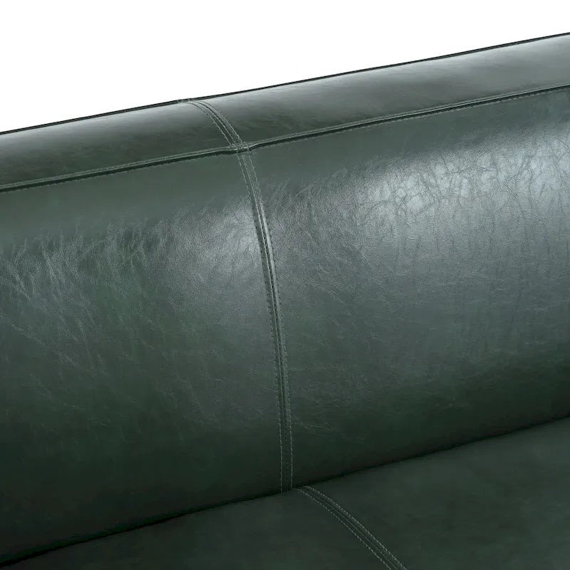 Green PU 3-Seater Sofa 80 Inch Tuxedo Design Contemporary Birch Wood Legs