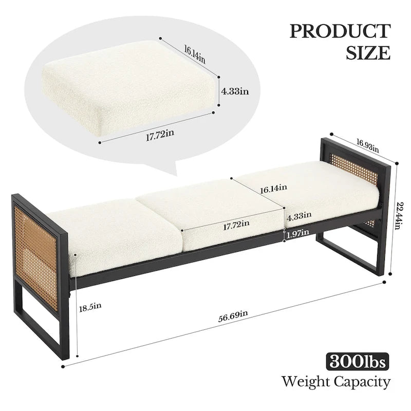 Fabric Upholstered Storage Bench for End of Bed, Entryway - 56.69L x 16.93W x 22.4H