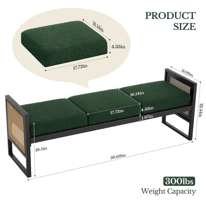 Fabric Upholstered Storage Bench for End of Bed, Entryway - 56.69L x 16.93W x 22.4H