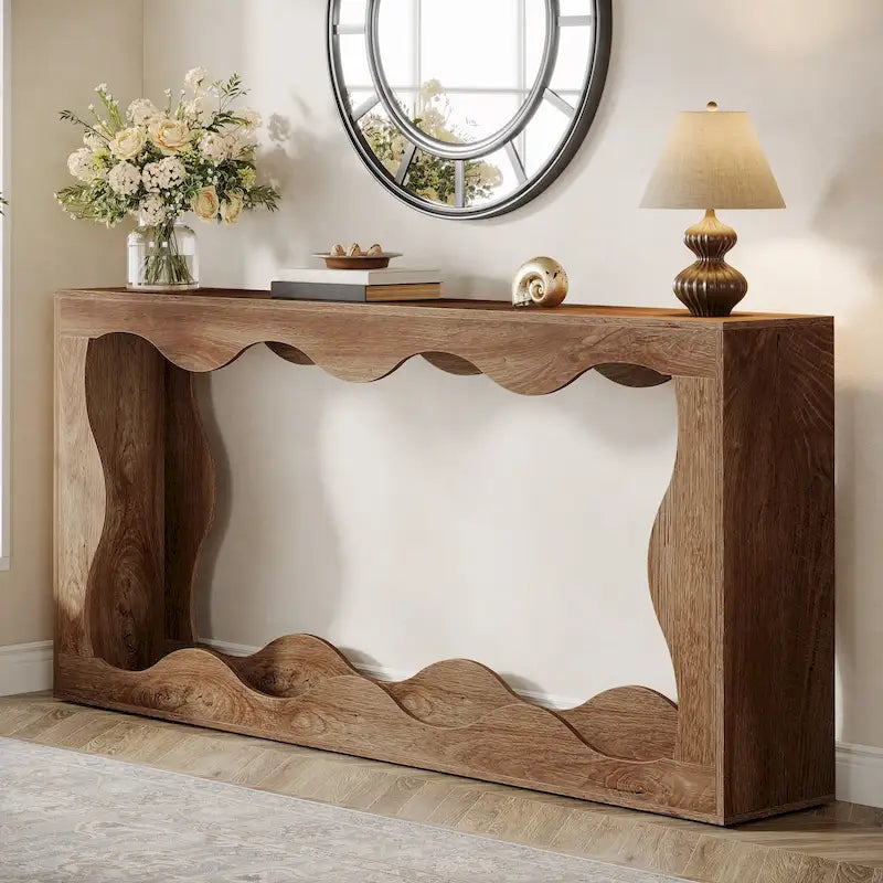 63-Inch Wood Console Table, Rectangular Entryway Table for Living Room, Rustic Brown
