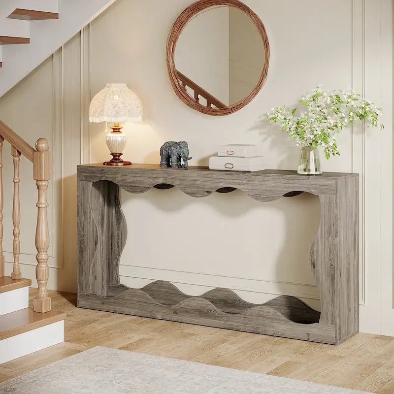 63-Inch Wood Console Table, Rectangular Entryway Table for Living Room, Rustic Brown
